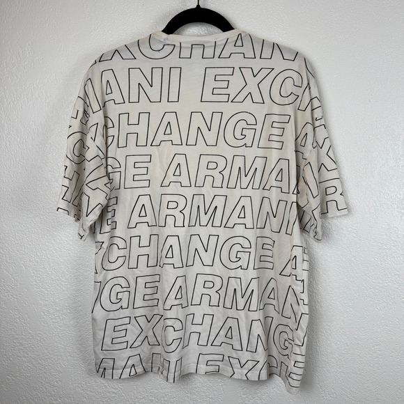 Armani Exchange Mens Graphic T Shirt All Over Logo Print White Size XS - Picture 4 of 5